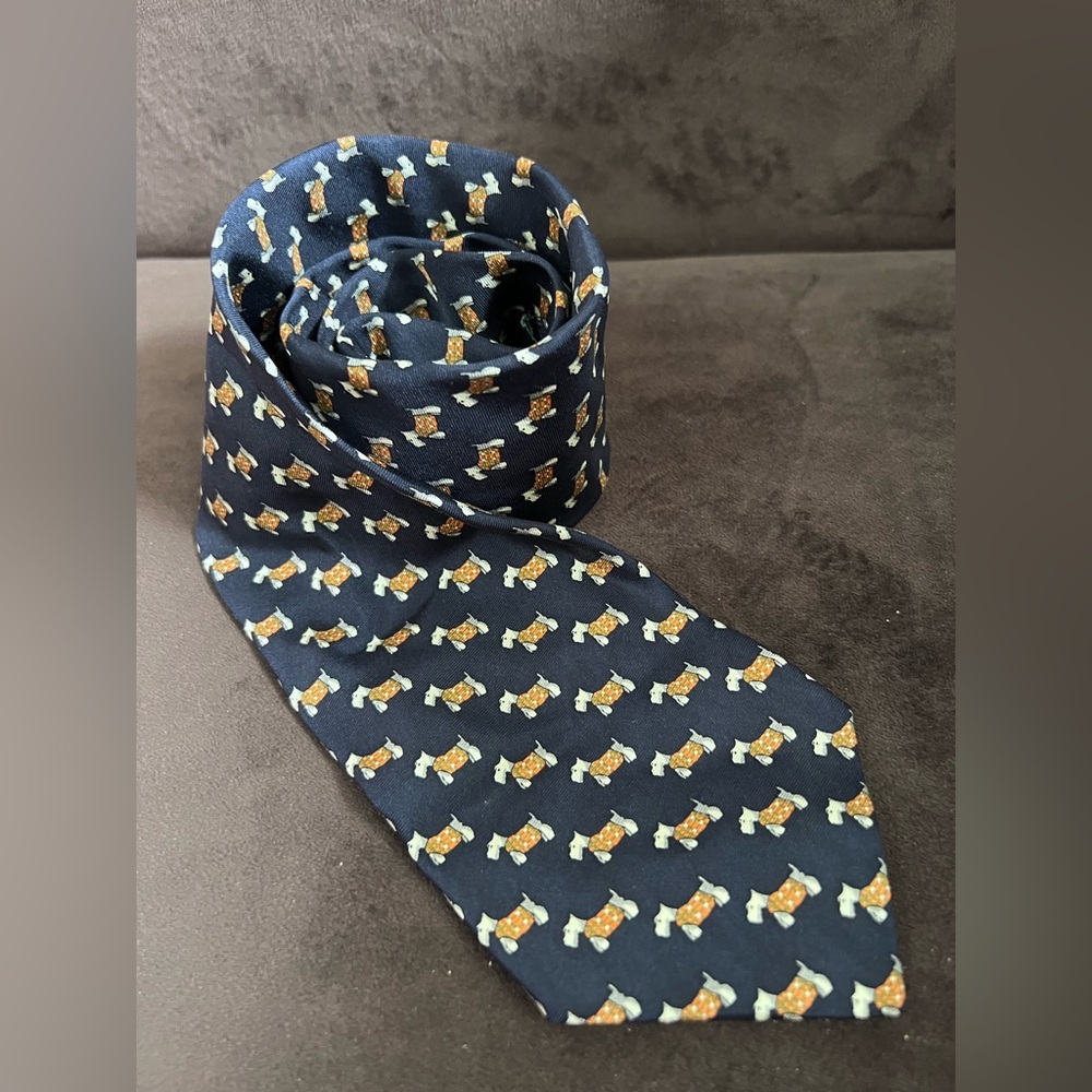 J Crew Scotty dogs Men's Navy Blue Patterned Tie novelty print